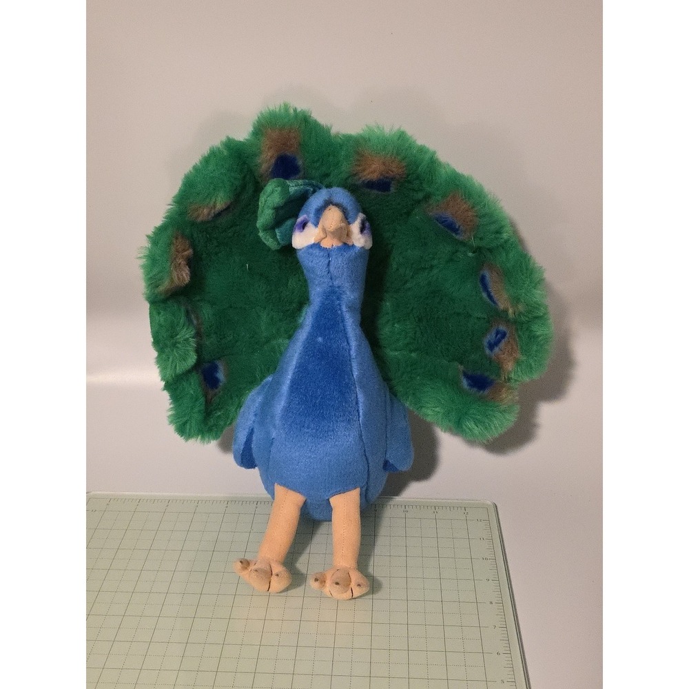 FAO Schwarz Peacock Plush Bird Stuffed Animal Toy Blue Green 12"‎